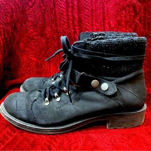 Black combat boots.
